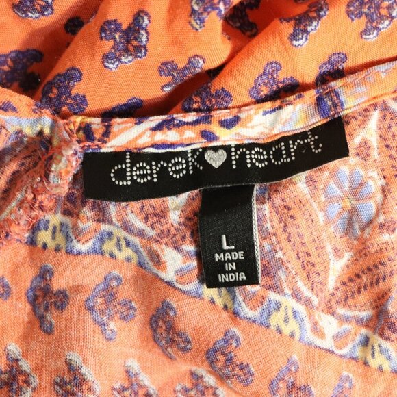 Derek Heart ummer A line dress, orange blue, and black abstract print, L - Picture 2 of 7